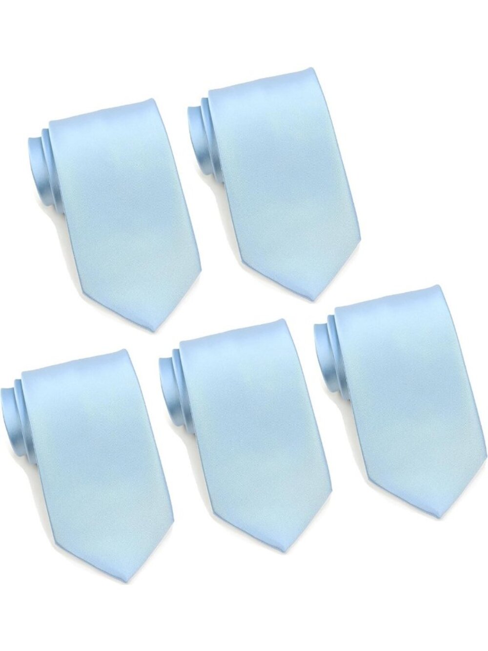 Lot of 5 Men's Solid Color Wedding Ties - Formal Satin Finish, 3.5” Width